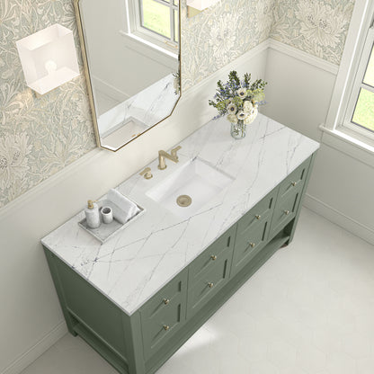 James Martin Vanities Breckenridge 60" Smokey Celadon Single Vanity With 3cm Ethereal Noctis Quartz Top
