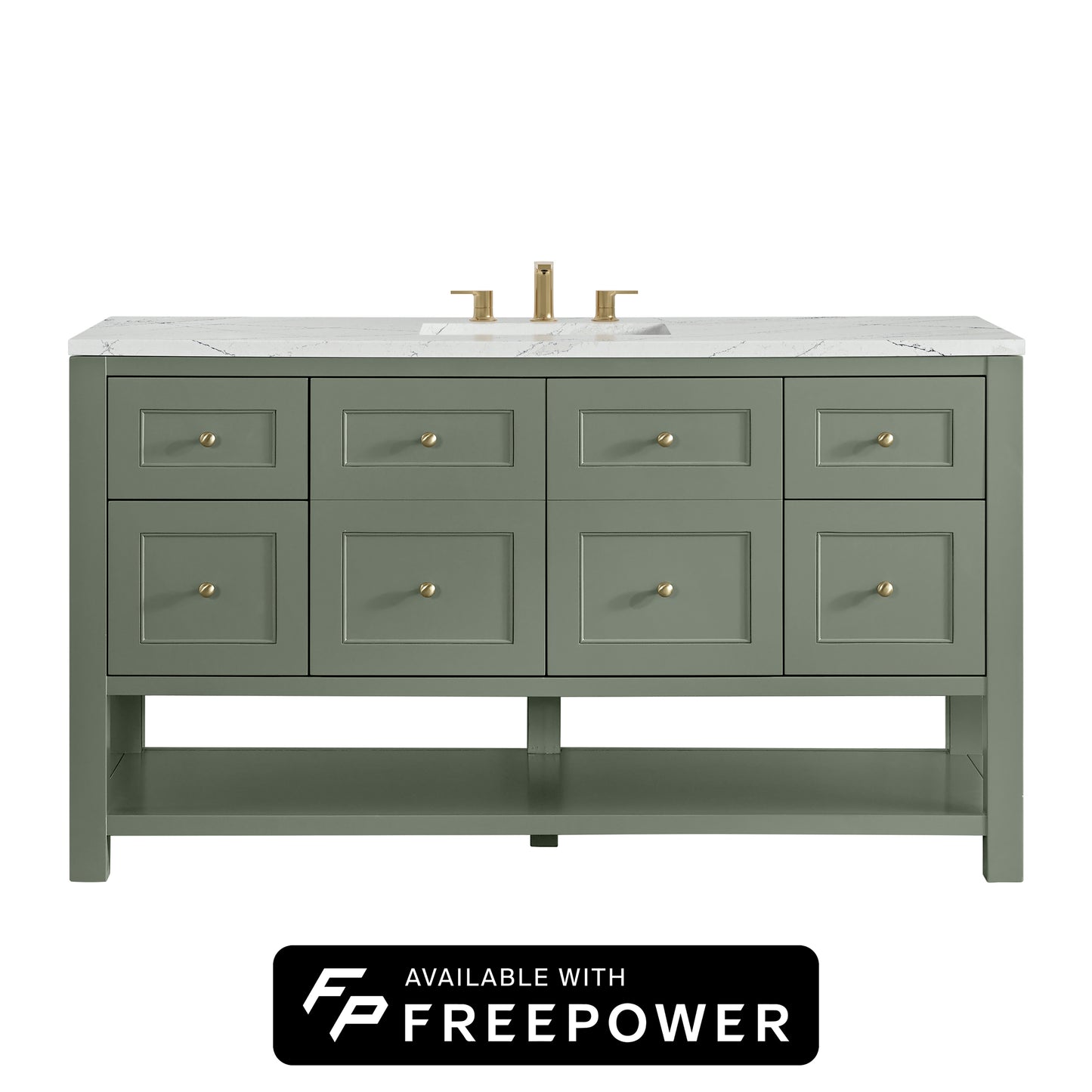 James Martin Vanities Breckenridge 60" Smokey Celadon Single Vanity With 3cm Ethereal Noctis Silestone Top With FreePower Wireless Charger