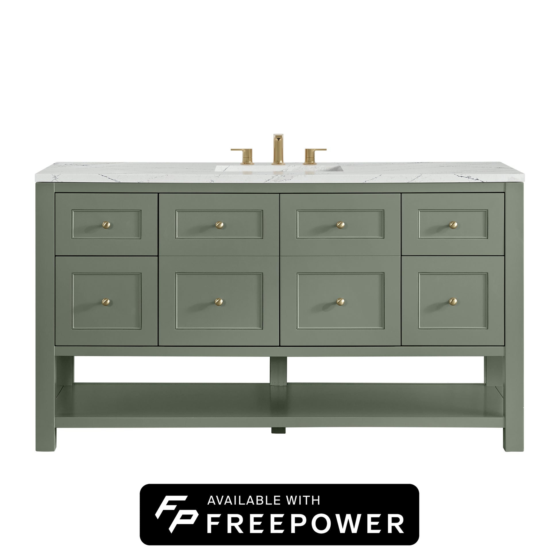 James Martin Vanities Breckenridge 60" Smokey Celadon Single Vanity With 3cm Ethereal Noctis Silestone Top With FreePower Wireless Charger