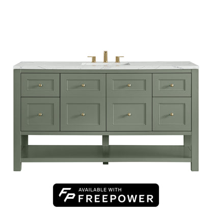 James Martin Vanities Breckenridge 60" Smokey Celadon Single Vanity With 3cm Ethereal Noctis Silestone Top With FreePower Wireless Charger