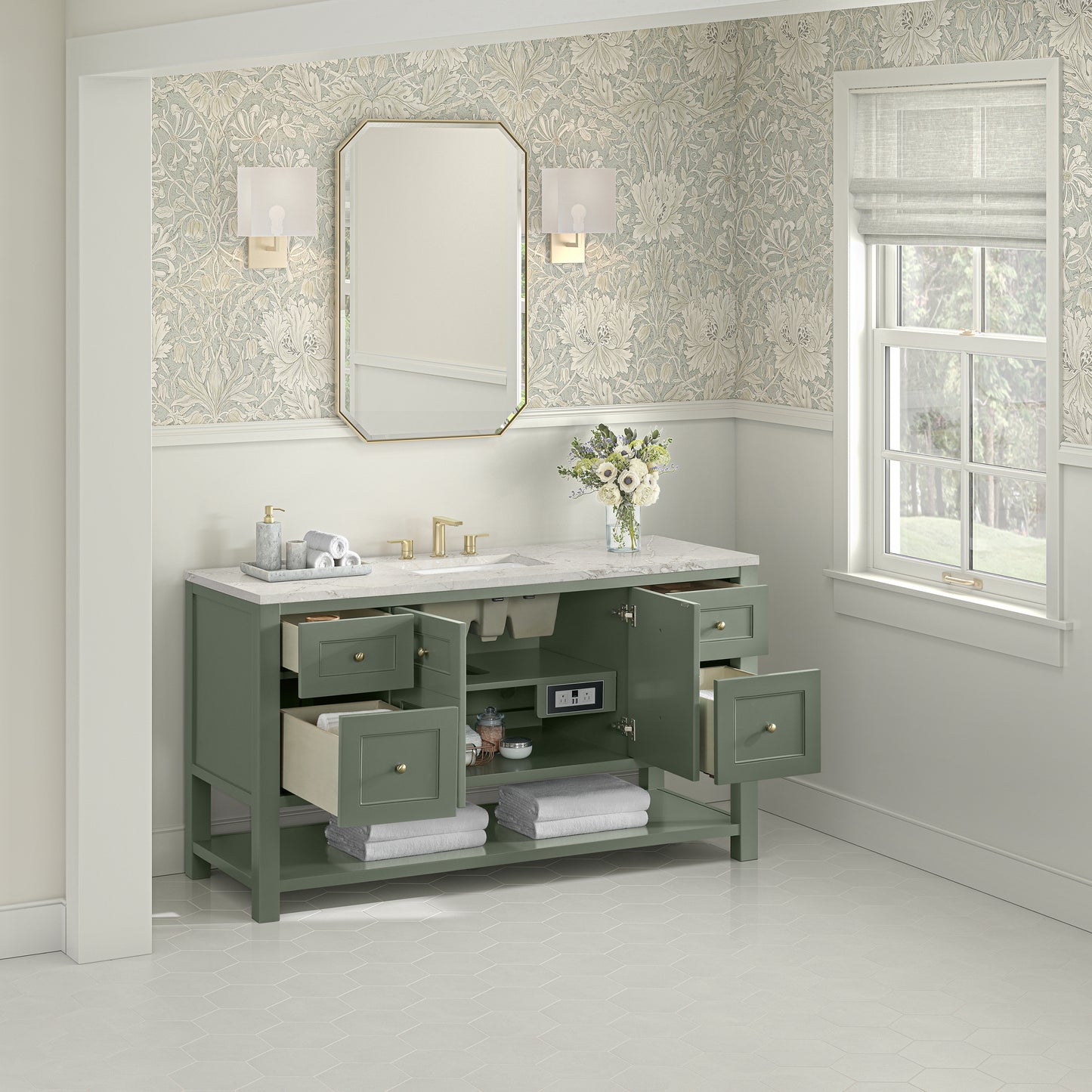 James Martin Vanities Breckenridge 60" Smokey Celadon Single Vanity With 3cm Victorian Silver Quartz Top