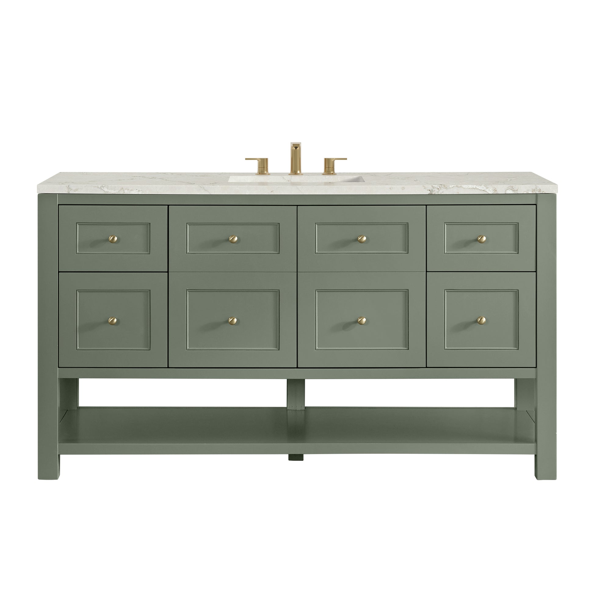 James Martin Vanities Breckenridge 60" Smokey Celadon Single Vanity With 3cm Victorian Silver Quartz Top