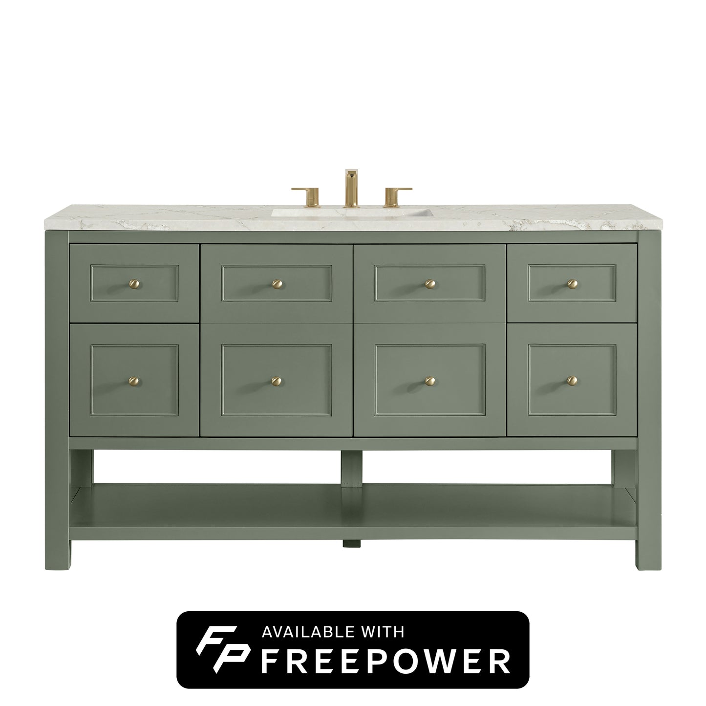 James Martin Vanities Breckenridge 60" Smokey Celadon Single Vanity With 3cm Victorian Silver Silestone Top With FreePower Wireless Charger
