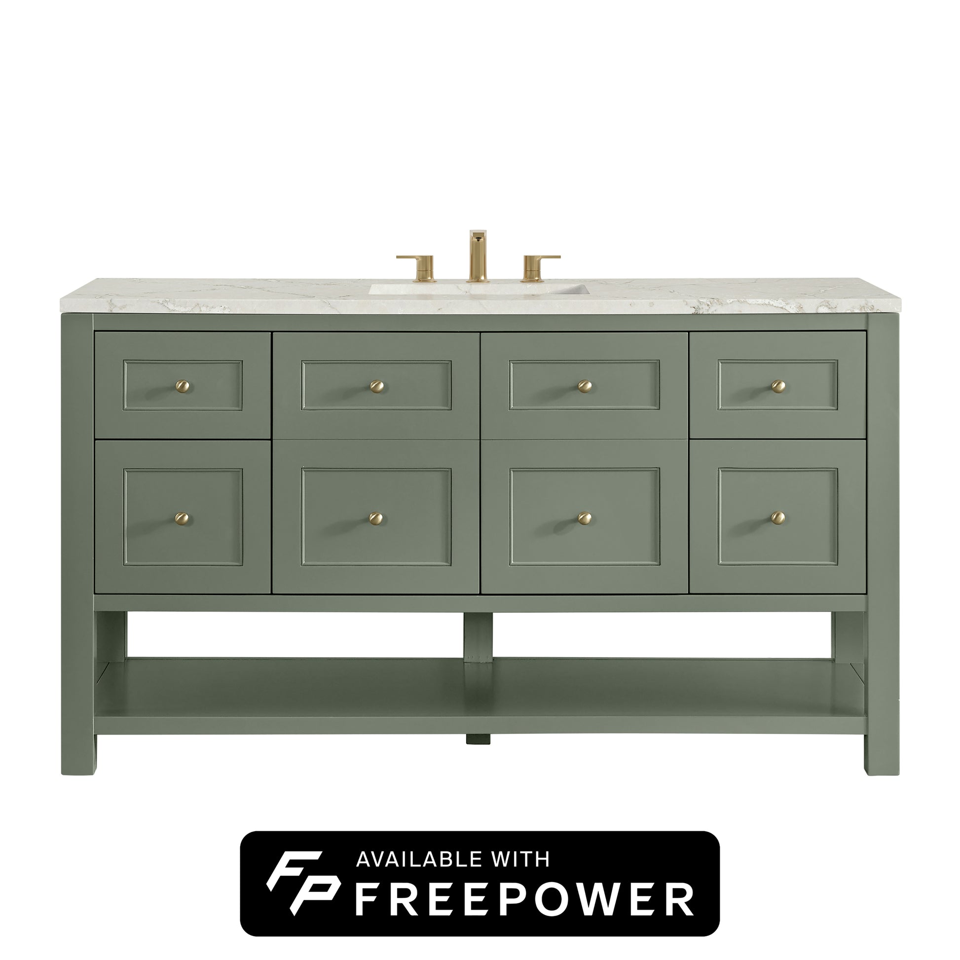 James Martin Vanities Breckenridge 60" Smokey Celadon Single Vanity With 3cm Victorian Silver Silestone Top With FreePower Wireless Charger