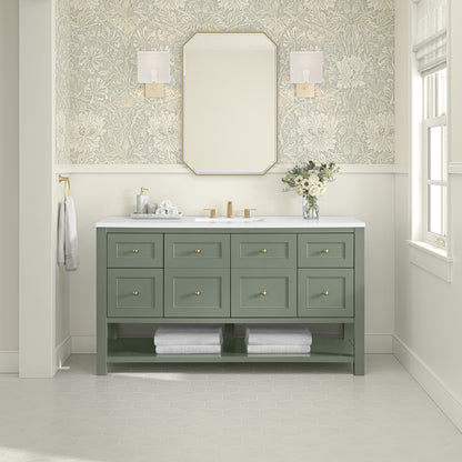 James Martin Vanities Breckenridge 60" Smokey Celadon Single Vanity With 3cm White Zeus Quartz Top