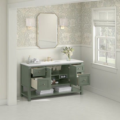 James Martin Vanities Breckenridge 60" Smokey Celadon Single Vanity With 3cm White Zeus Quartz Top