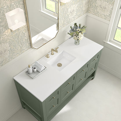 James Martin Vanities Breckenridge 60" Smokey Celadon Single Vanity With 3cm White Zeus Quartz Top