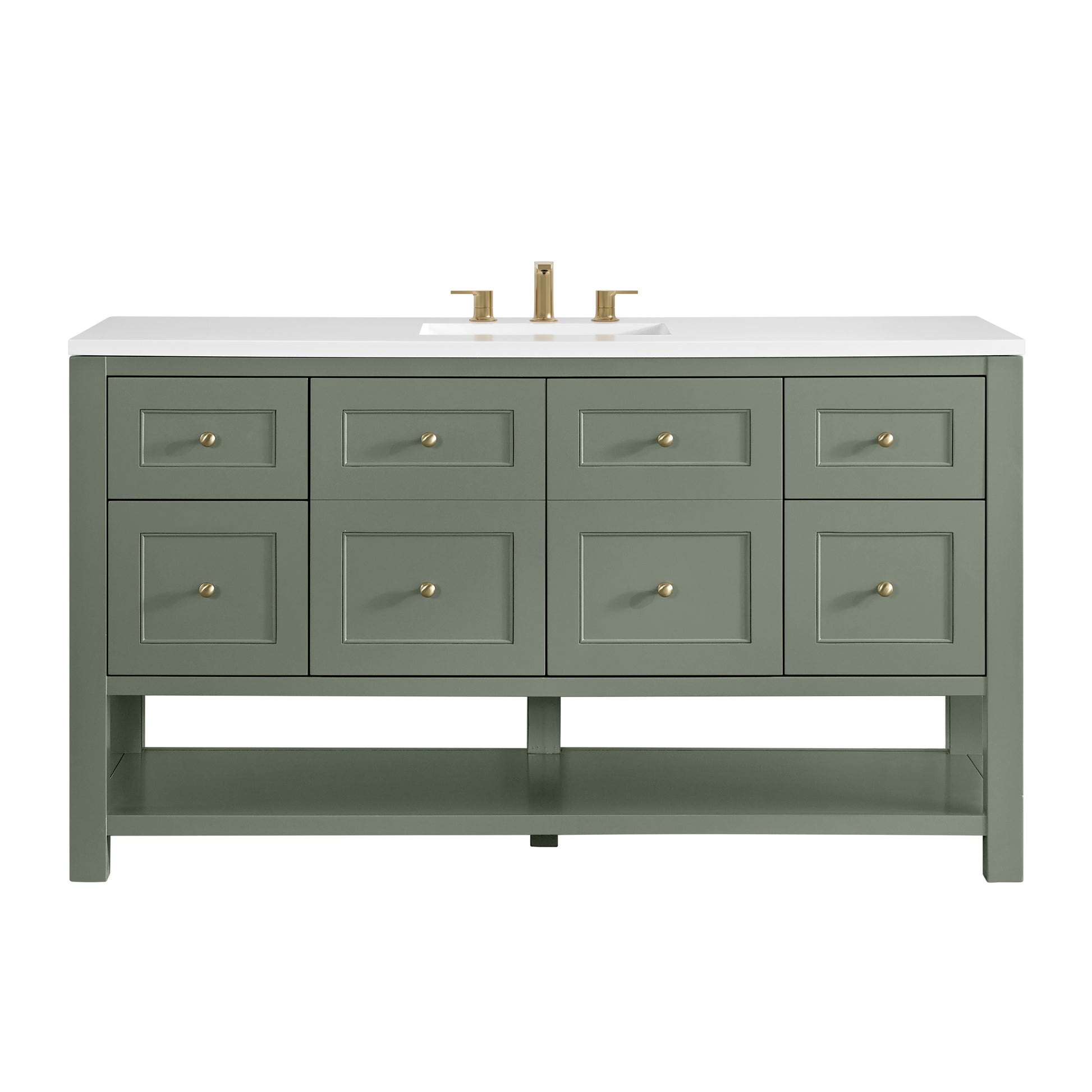 James Martin Vanities Breckenridge 60" Smokey Celadon Single Vanity With 3cm White Zeus Quartz Top
