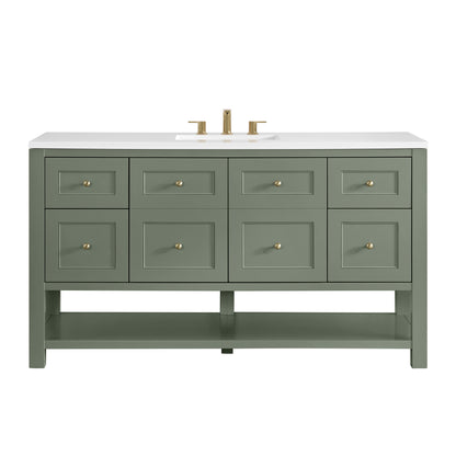 James Martin Vanities Breckenridge 60" Smokey Celadon Single Vanity With 3cm White Zeus Quartz Top