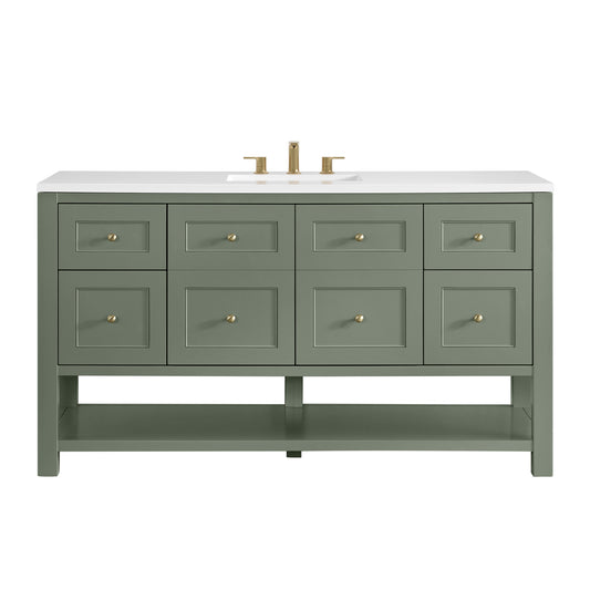 James Martin Vanities Breckenridge 60" Smokey Celadon Single Vanity With 3cm White Zeus Quartz Top