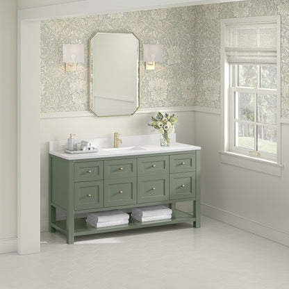 James Martin Vanities Breckenridge 60" Smokey Celadon Single Vanity With Single Hole 3cm White Zeus Quartz Top and Backsplash