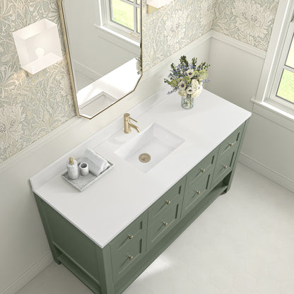 James Martin Vanities Breckenridge 60" Smokey Celadon Single Vanity With Single Hole 3cm White Zeus Quartz Top and Backsplash