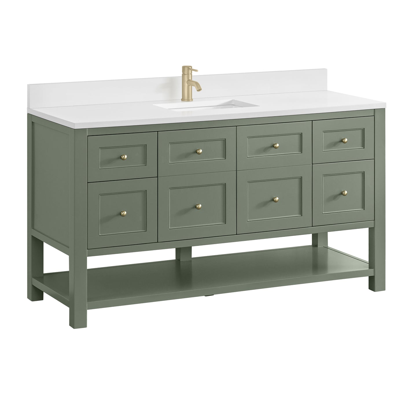James Martin Vanities Breckenridge 60" Smokey Celadon Single Vanity With Single Hole 3cm White Zeus Quartz Top and Backsplash
