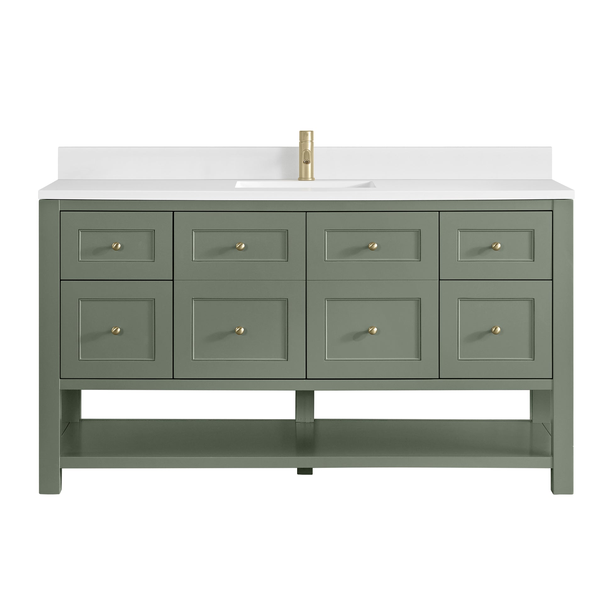 James Martin Vanities Breckenridge 60" Smokey Celadon Single Vanity With Single Hole 3cm White Zeus Quartz Top and Backsplash