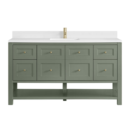James Martin Vanities Breckenridge 60" Smokey Celadon Single Vanity With Single Hole 3cm White Zeus Quartz Top and Backsplash
