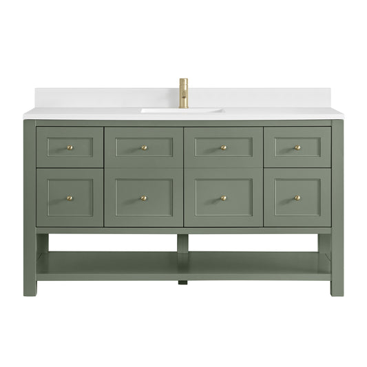 James Martin Vanities Breckenridge 60" Smokey Celadon Single Vanity With Single Hole 3cm White Zeus Quartz Top and Backsplash