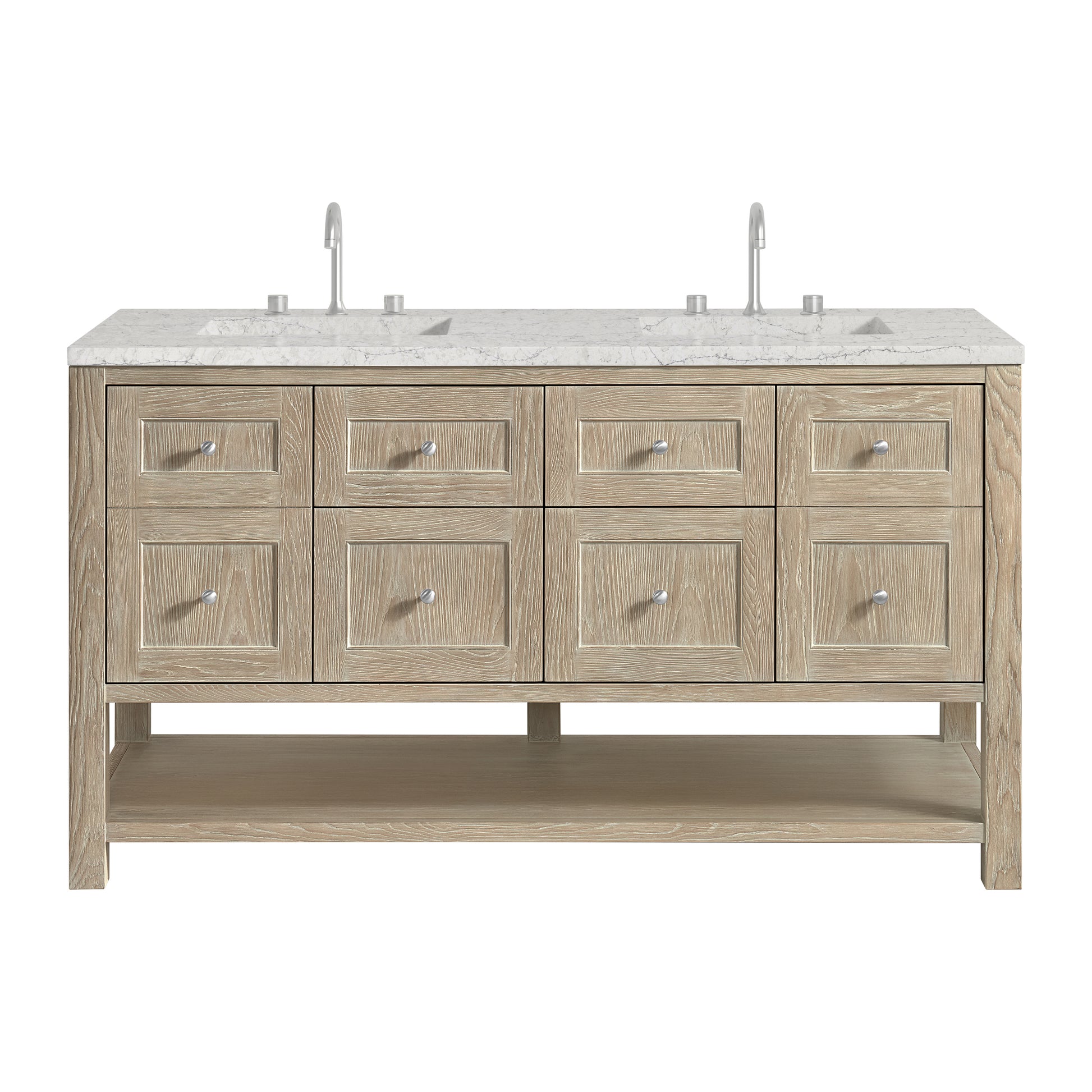 James Martin Vanities Breckenridge 60" Whitewashed Oak Double Vanity With 3 cm Eternal Jasmine Pearl Quartz Top and FreePower Wireless Charger