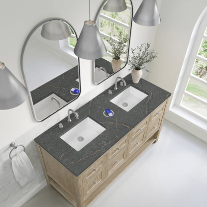 James Martin Vanities Breckenridge 60" Whitewashed Oak Double Vanity With 3 cm Parisien Bleu Top and FreePower Wireless Charger
