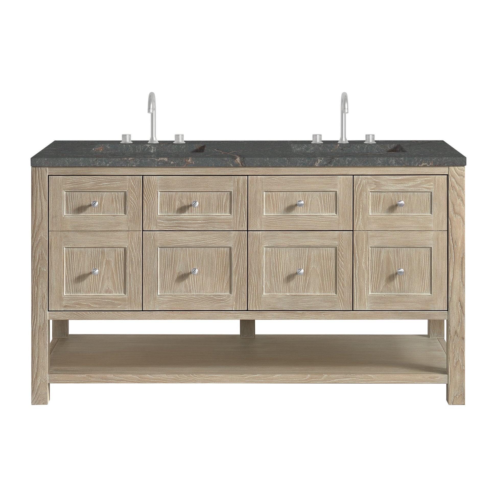 James Martin Vanities Breckenridge 60" Whitewashed Oak Double Vanity With 3 cm Parisien Bleu Top and FreePower Wireless Charger