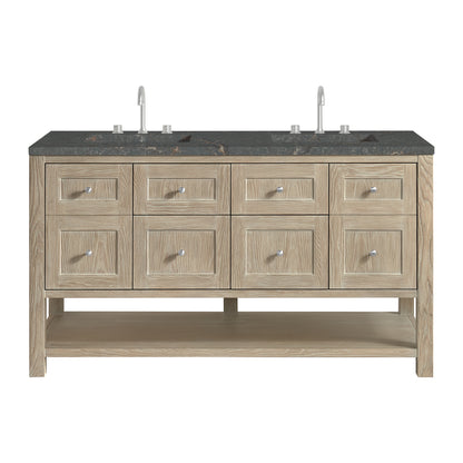 James Martin Vanities Breckenridge 60" Whitewashed Oak Double Vanity With 3 cm Parisien Bleu Top and FreePower Wireless Charger