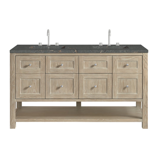 James Martin Vanities Breckenridge 60" Whitewashed Oak Double Vanity With 3 cm Parisien Bleu Top and FreePower Wireless Charger