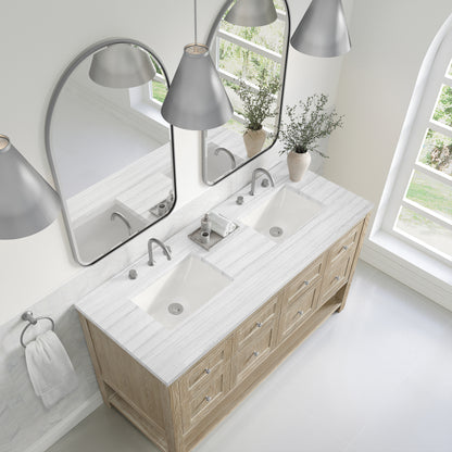 James Martin Vanities Breckenridge 60" Whitewashed Oak Double Vanity With 3cm Arctic Fall Solid Surface Top