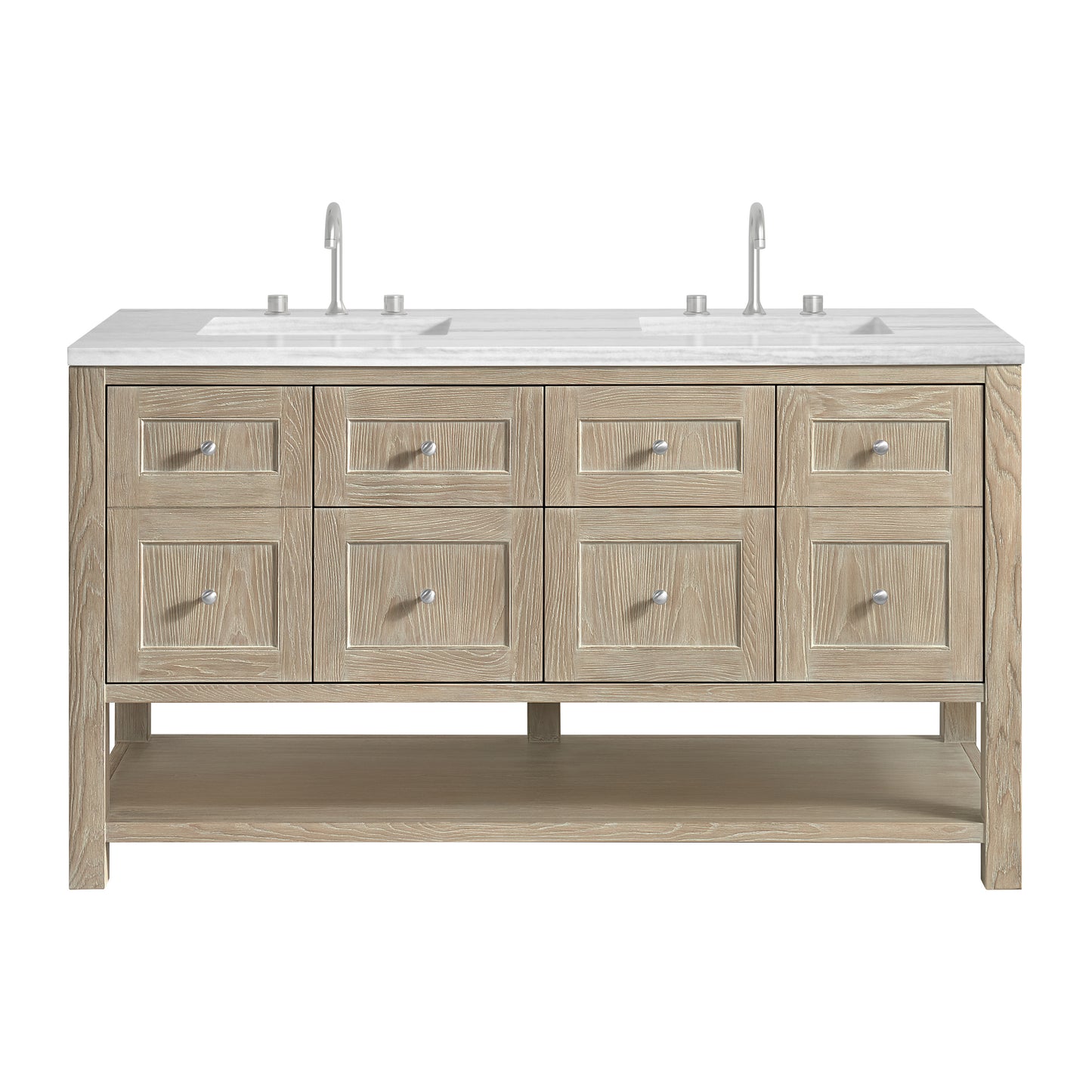 James Martin Vanities Breckenridge 60" Whitewashed Oak Double Vanity With 3cm Arctic Fall Solid Surface Top
