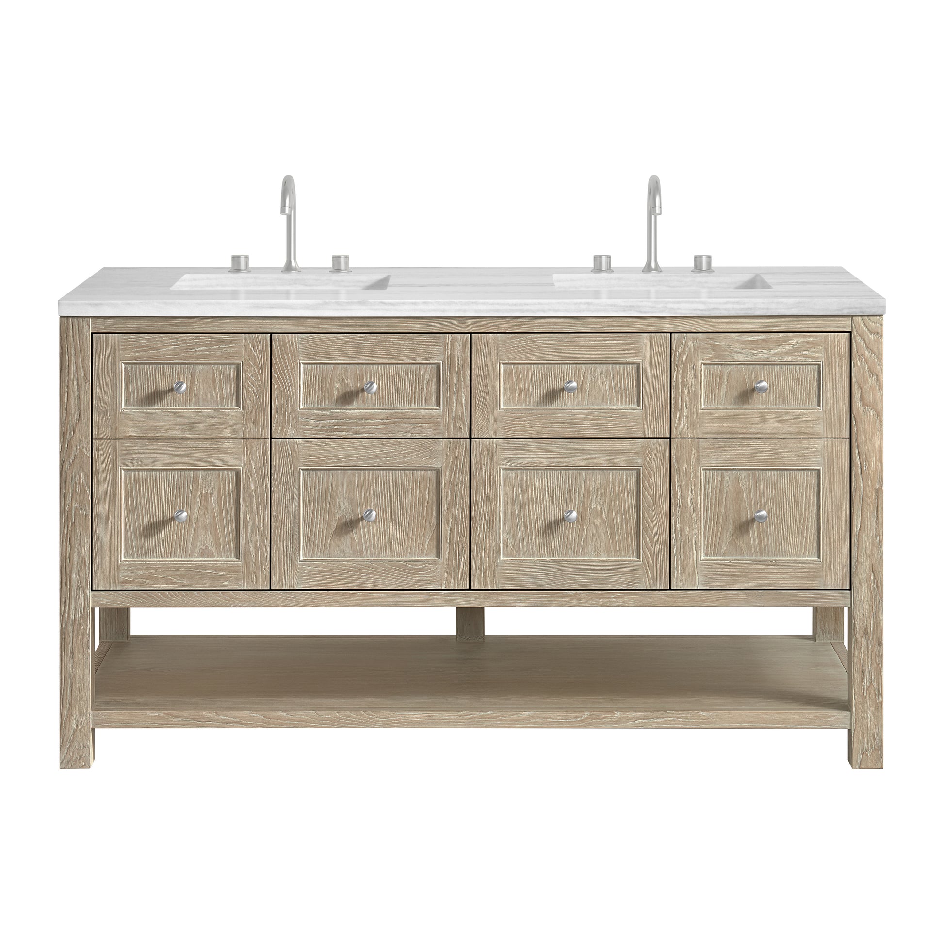 James Martin Vanities Breckenridge 60" Whitewashed Oak Double Vanity With 3cm Arctic Fall Solid Surface Top