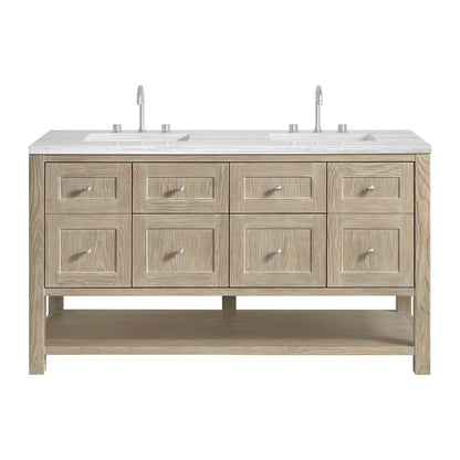 James Martin Vanities Breckenridge 60" Whitewashed Oak Double Vanity With 3cm Arctic Fall Solid Surface Top