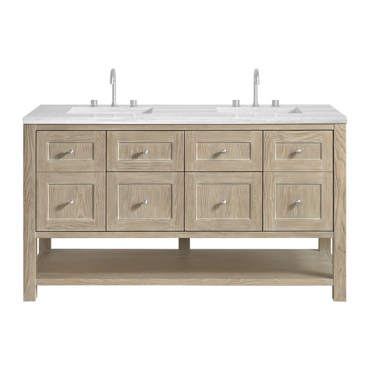 James Martin Vanities Breckenridge 60" Whitewashed Oak Double Vanity With 3cm Arctic Fall Solid Surface Top