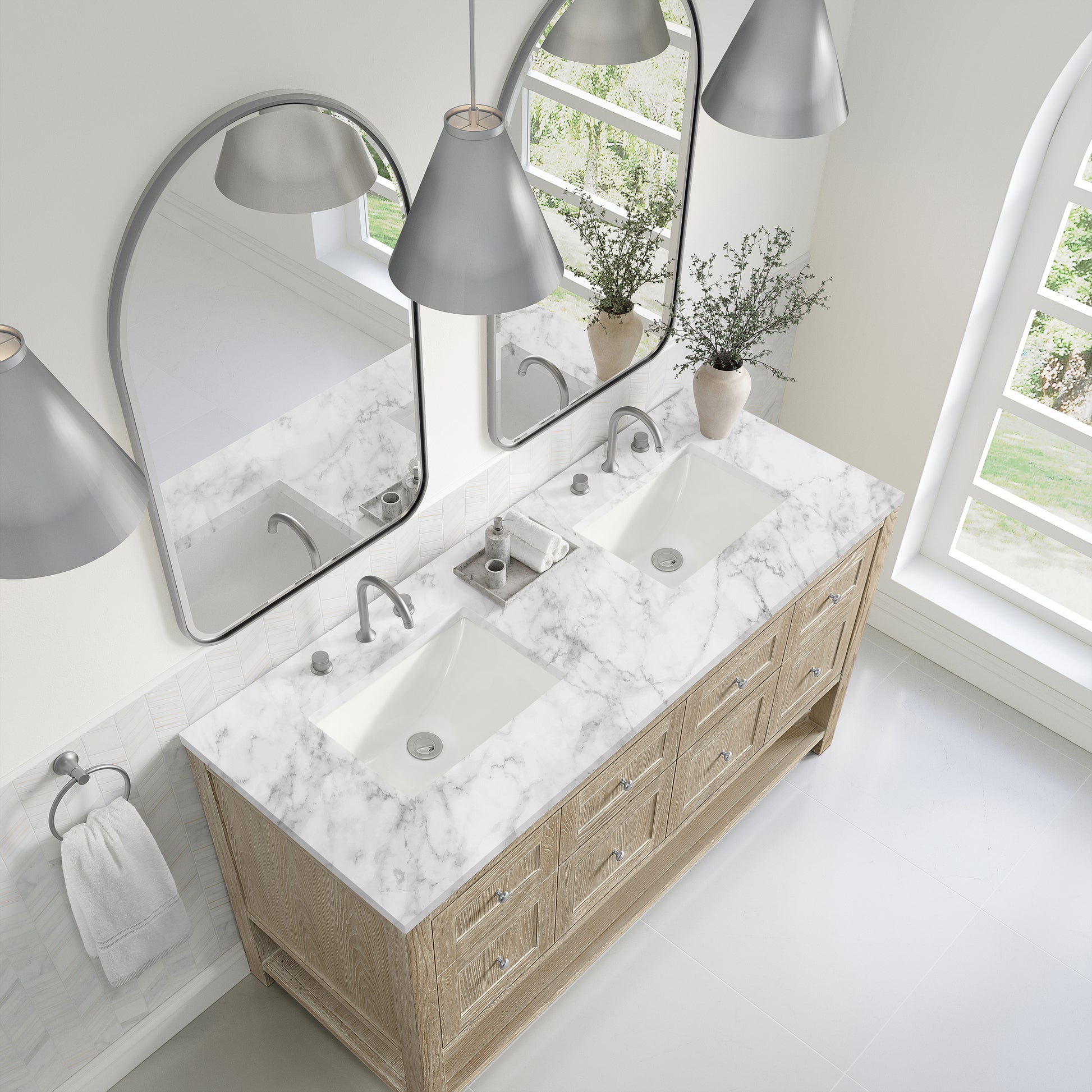 James Martin Vanities Breckenridge 60" Whitewashed Oak Double Vanity With 3cm Carrara Marble Top