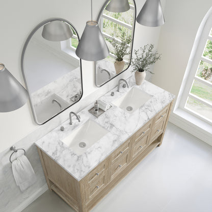 James Martin Vanities Breckenridge 60" Whitewashed Oak Double Vanity With 3cm Carrara Marble Top
