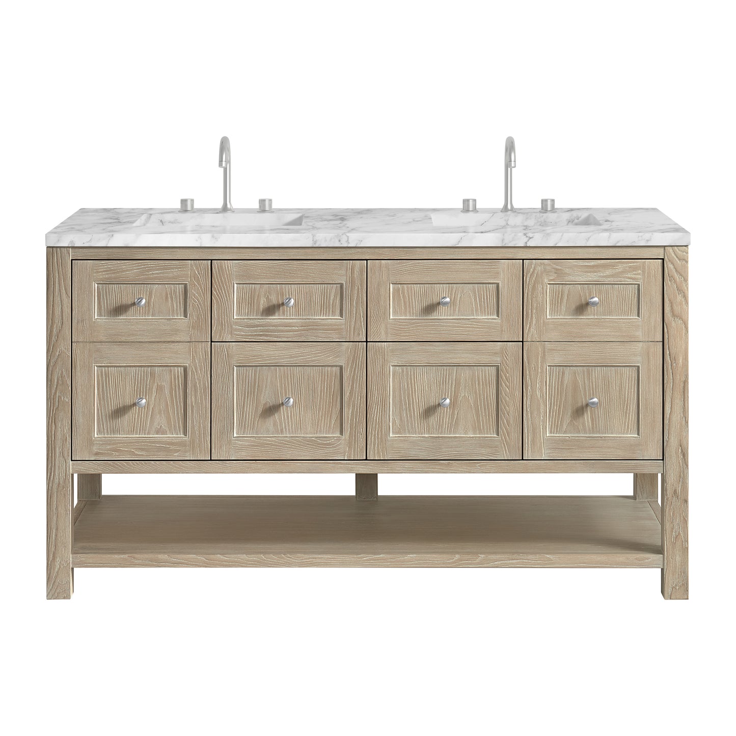 James Martin Vanities Breckenridge 60" Whitewashed Oak Double Vanity With 3cm Carrara Marble Top