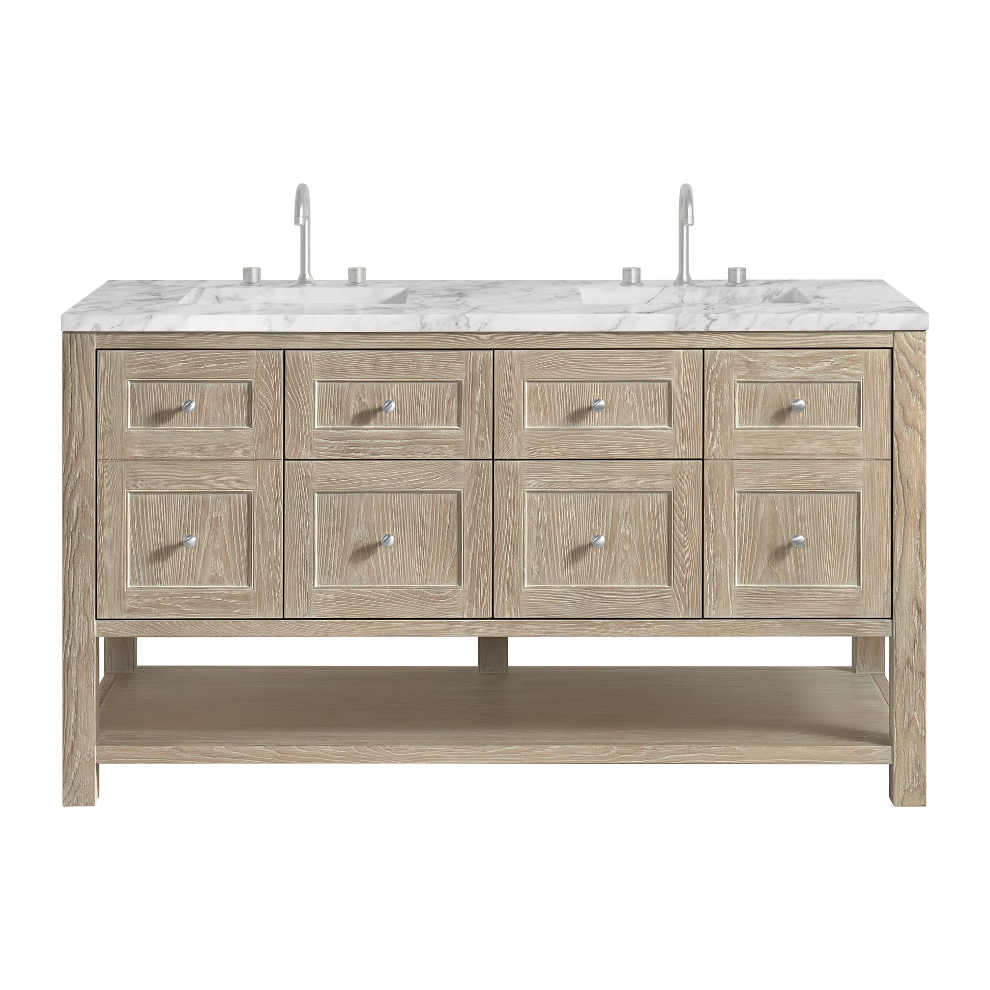 James Martin Vanities Breckenridge 60" Whitewashed Oak Double Vanity With 3cm Carrara Marble Top