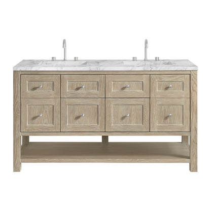 James Martin Vanities Breckenridge 60" Whitewashed Oak Double Vanity With 3cm Carrara Marble Top
