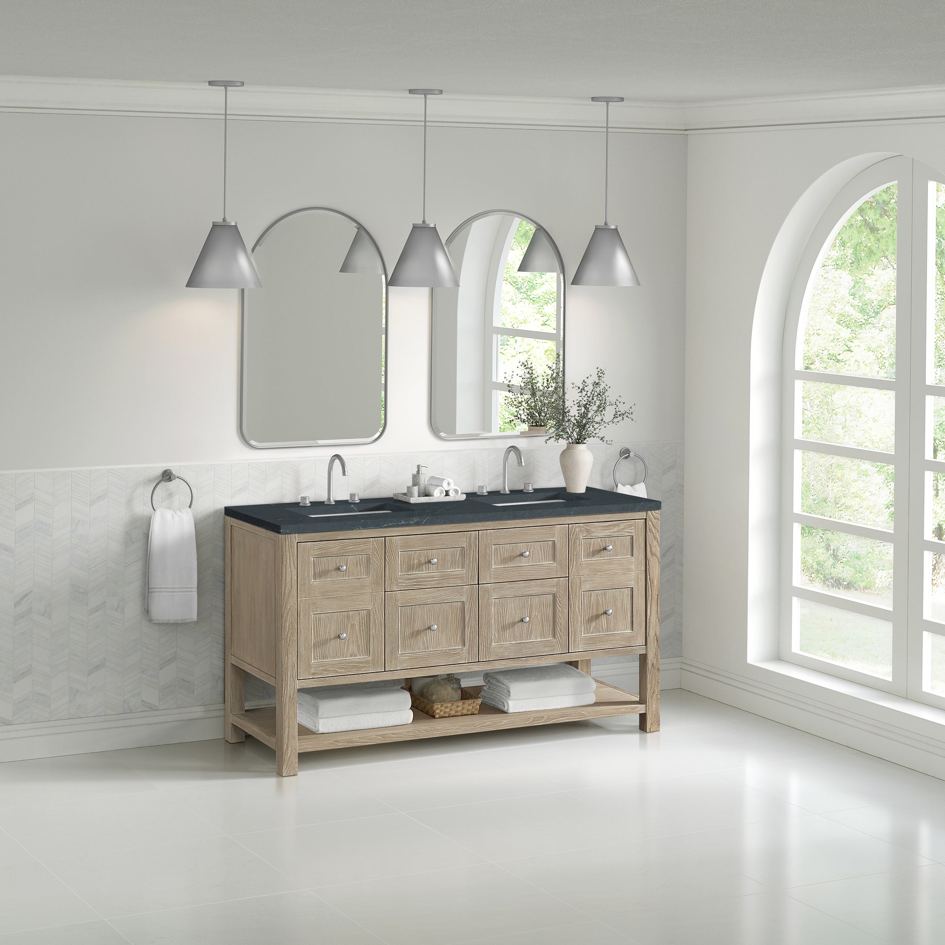James Martin Vanities Breckenridge 60" Whitewashed Oak Double Vanity With 3cm Charcoal Soapstone Quartz Top