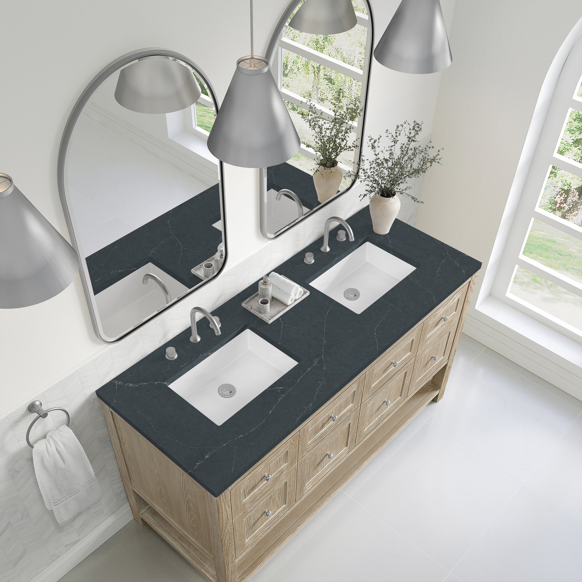 James Martin Vanities Breckenridge 60" Whitewashed Oak Double Vanity With 3cm Charcoal Soapstone Quartz Top