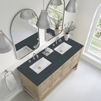 James Martin Vanities Breckenridge 60" Whitewashed Oak Double Vanity With 3cm Charcoal Soapstone Quartz Top