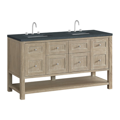 James Martin Vanities Breckenridge 60" Whitewashed Oak Double Vanity With 3cm Charcoal Soapstone Quartz Top
