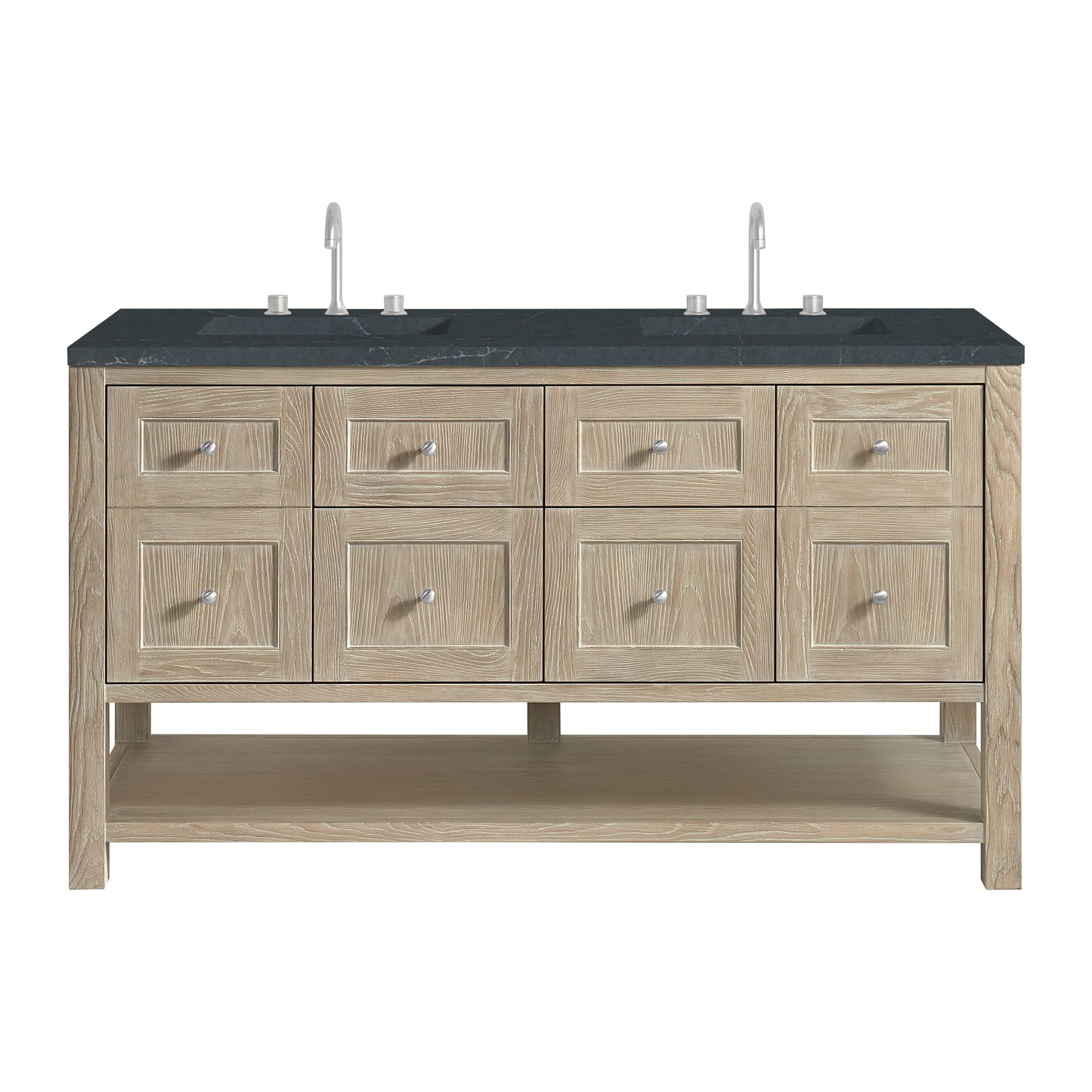 James Martin Vanities Breckenridge 60" Whitewashed Oak Double Vanity With 3cm Charcoal Soapstone Quartz Top