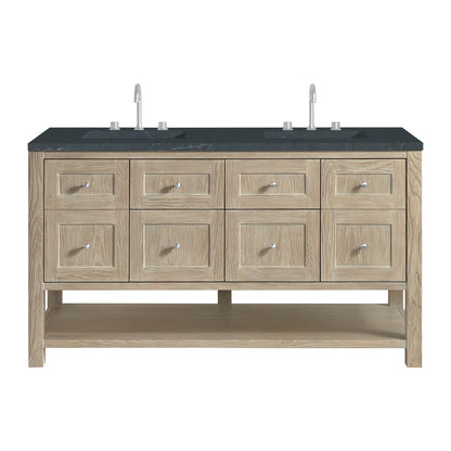 James Martin Vanities Breckenridge 60" Whitewashed Oak Double Vanity With 3cm Charcoal Soapstone Quartz Top