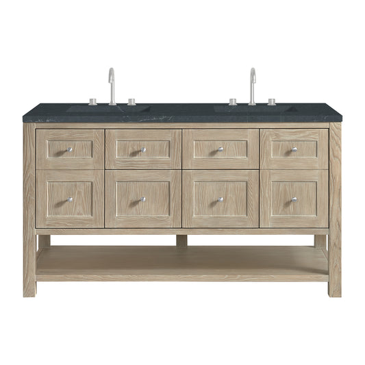 James Martin Vanities Breckenridge 60" Whitewashed Oak Double Vanity With 3cm Charcoal Soapstone Quartz Top
