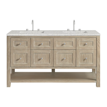 James Martin Vanities Breckenridge 60" Whitewashed Oak Double Vanity With 3cm Eternal Jasmine Pearl Quartz Top