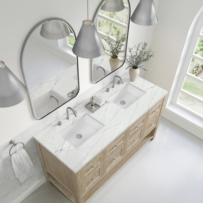 James Martin Vanities Breckenridge 60" Whitewashed Oak Double Vanity With 3cm Ethereal Noctis Quartz Top