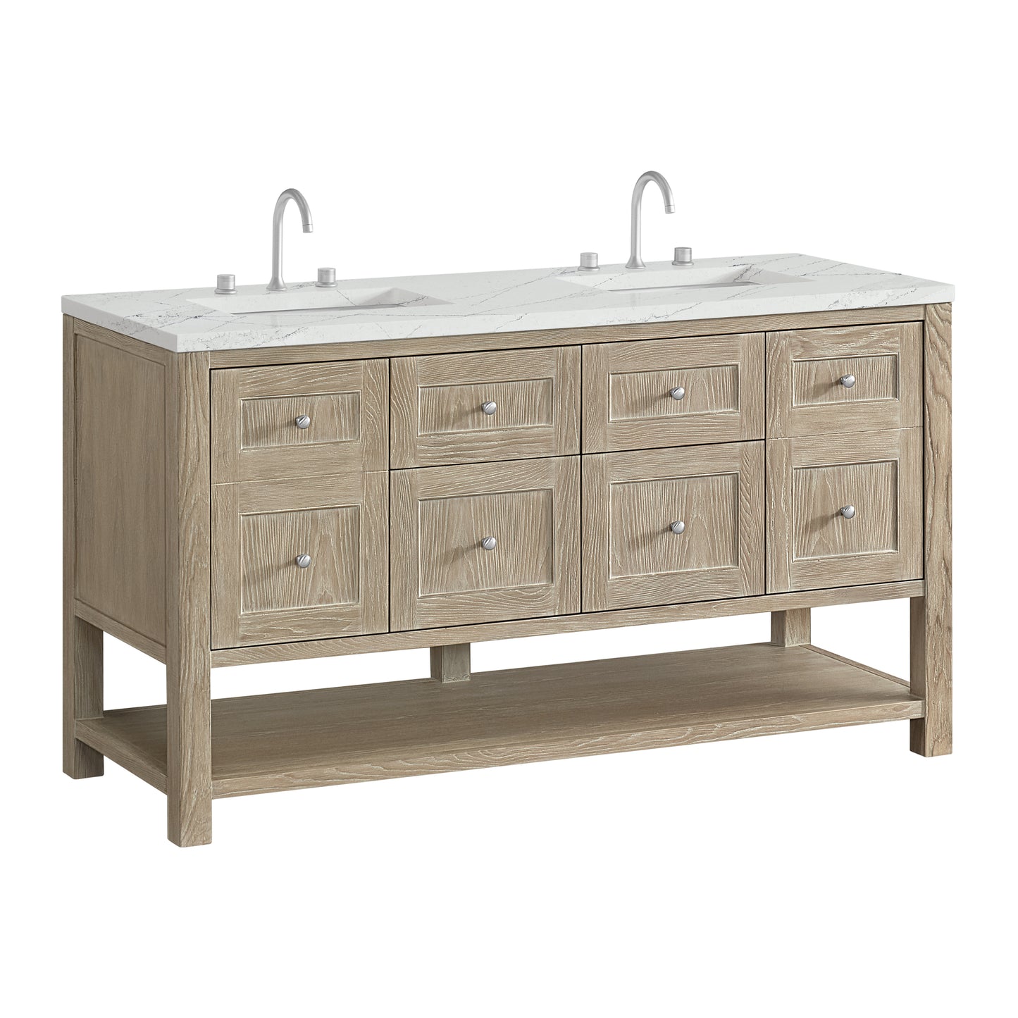 James Martin Vanities Breckenridge 60" Whitewashed Oak Double Vanity With 3cm Ethereal Noctis Quartz Top