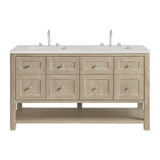 James Martin Vanities Breckenridge 60" Whitewashed Oak Double Vanity With 3cm Lime Delight Quartz Top