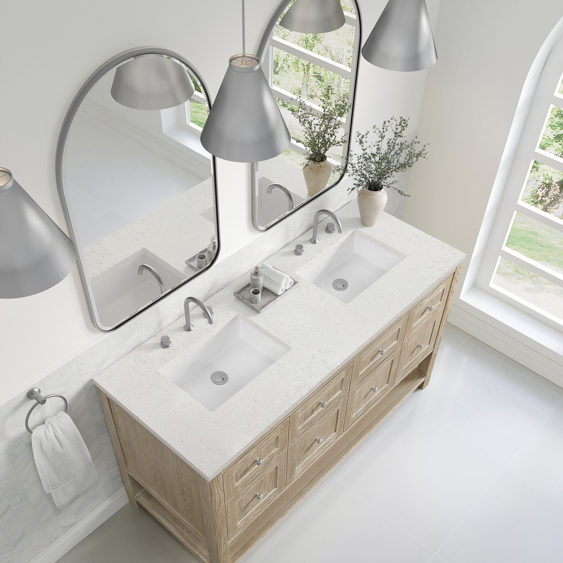 James Martin Vanities Breckenridge 60" Whitewashed Oak Double Vanity With 3cm Parisien Bleu Top