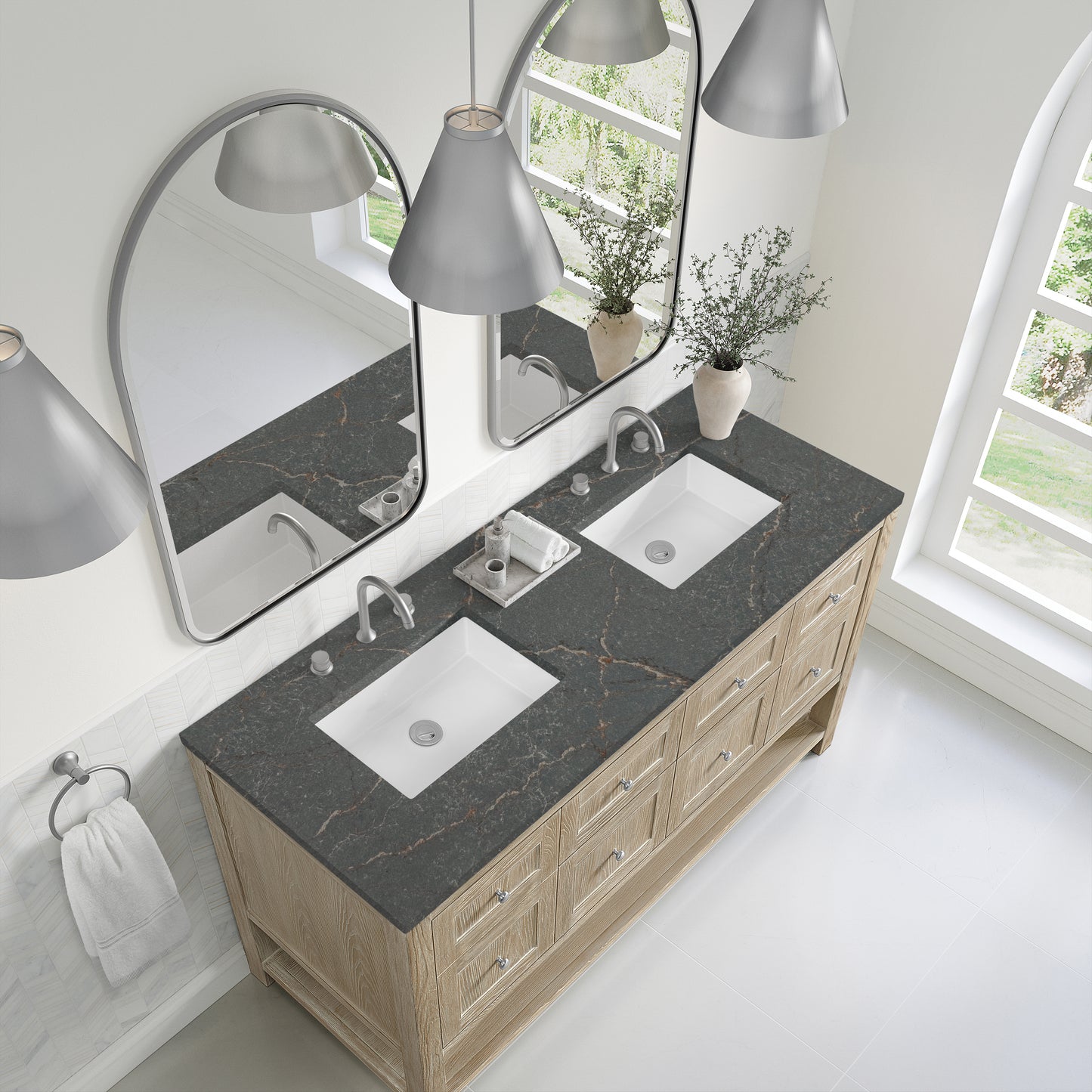 James Martin Vanities Breckenridge 60" Whitewashed Oak Double Vanity With 3cm Parisien Bleu Top