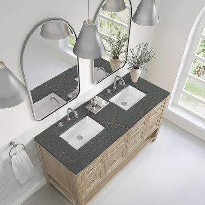 James Martin Vanities Breckenridge 60" Whitewashed Oak Double Vanity With 3cm Parisien Bleu Top