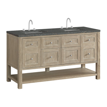 James Martin Vanities Breckenridge 60" Whitewashed Oak Double Vanity With 3cm Parisien Bleu Top